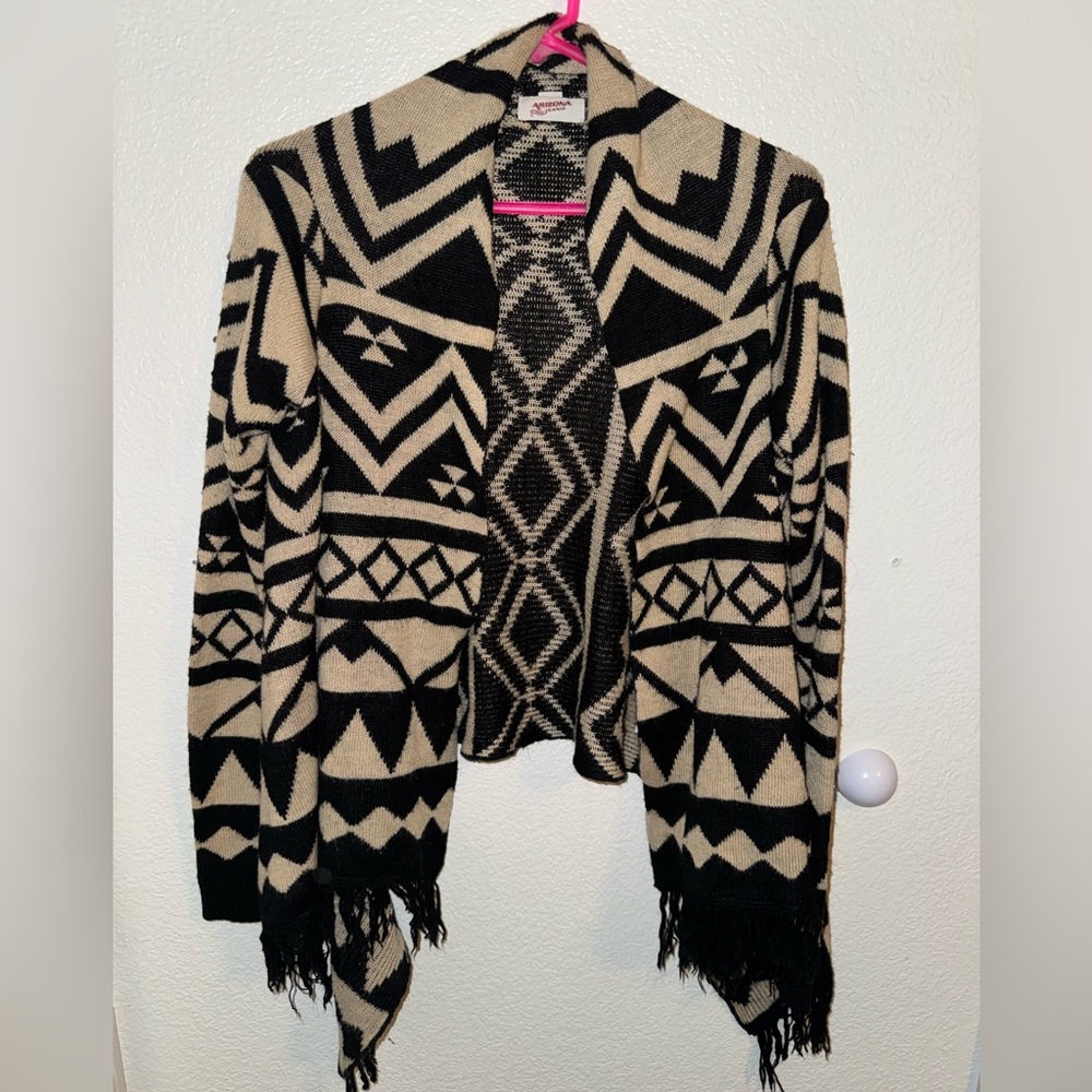 Arizona Jean Co. Aztec Tribal Fringe Open Front Cardigan – Size Medium
